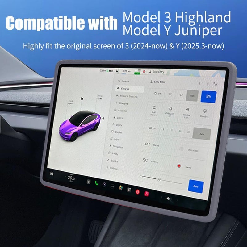 Yeapop 2Pcs Silicone Protector Frames of Screen and Rear View Mirror for Tesla Model 3 2024 Highland and Model Y 2025 Juniper. (Gray) - Image 2